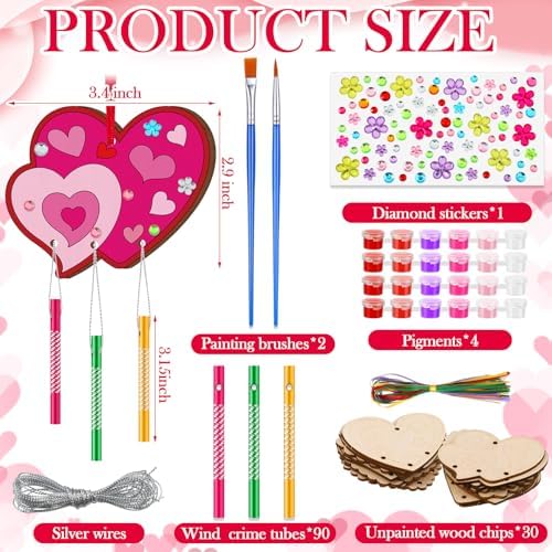 JellyArch Valentines Heart 30 Pack DIY Wind Chime Kit Art and Crafts - Image 3