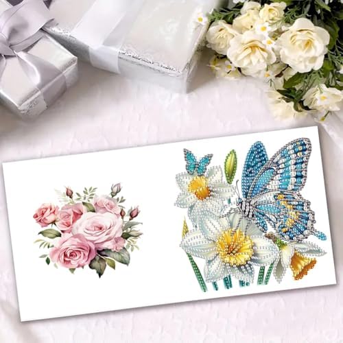 jinglinhh 6pcs Moon Peach Blossoms Owl Butterfly Flowers Diamond Art Painting Greeting Cards with Envelopes, DIY Card Making Kits for Adults, Diamond Art Postcards Holiday Cards Craft Gifts - Image 6