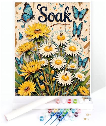 Sceorixa Soak Flower Paint by Numbers Kit for Adults - Butterflies Inspirational Painting on Canvas 16x20 inch, Paint Set, Suitable for Beginners, Art for Home Decoration or Gifts, Unframed - Image 3