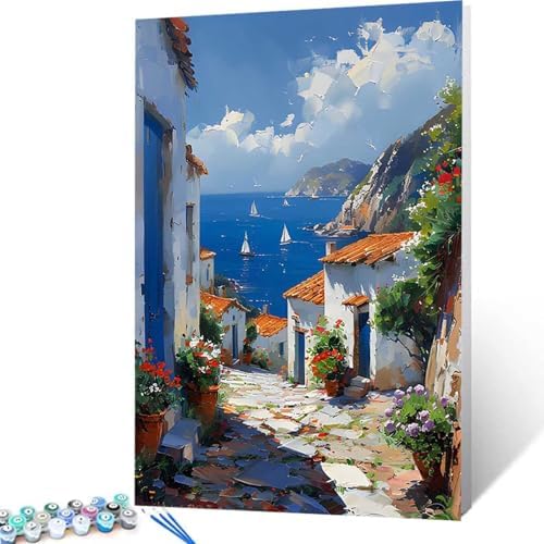 Sea Paint by Numbers Kit for Adults Architecture Paint by Numbers on Canvas, DIY Acrylic Oil Painting Kits for Adults Beginners with Brushes, Hobbies for Women for Home Wall Decor Gifts 40x54 in J-11 - Image 4