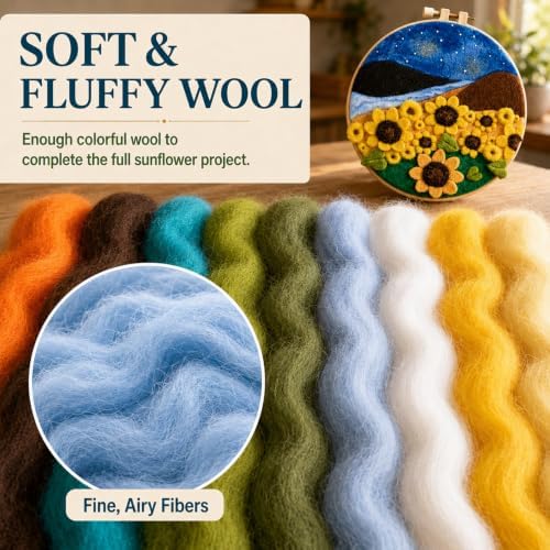 MZSMYKCH Needle Felting Kit – Beginner Wool Felting Set with Premium Needles, Wool Roving, Foam Mat & Step-by-Step Guide for Home Décor, Relaxing Hobby, and Creative Gift (Sunflower Design) - Image 5