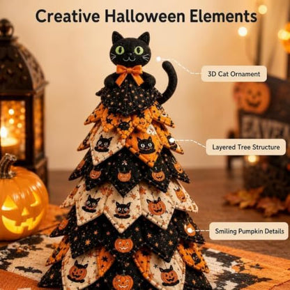 Quilted Christmas Tree Kit – Pre-Cut Fabric & Foam Cone DIY Tabletop Decoration with Tree Topper, No-Sew Holiday Craft Kit for Adults & Kids, Christmas Tree Decorations for Home, Party & Gifts (set13) - Image 5