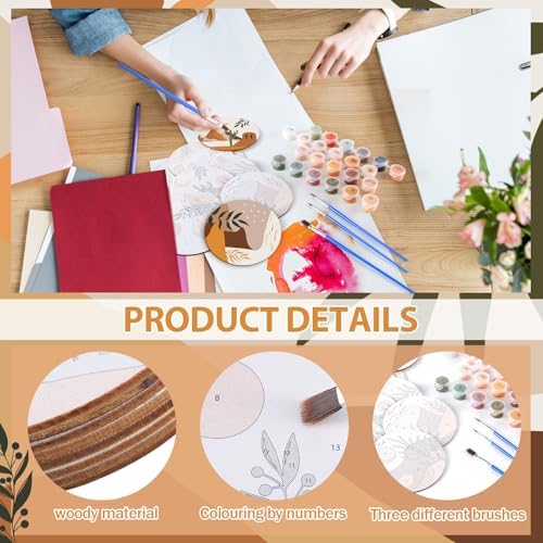Reallnaive 8 Pcs Boho Paint by Numbers Kit for Adults Wooden Coasters - Image 4