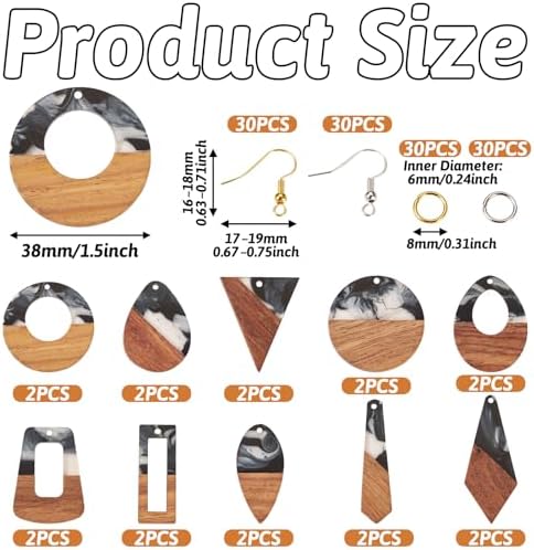 FASHEWELRY 20Pcs Resin Wood Earring Charms Milk Cow Wooden Earring Blanks Geometric Wooden Earring Findings Vintage Boho Charms for Jewelry Making with Earring Hooks & Jump Rings - Image 5