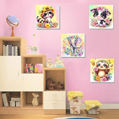 MXCFZX 6-Piece Framed Digital Painting Set for Children, Animal Painting Set Suitable for Children Aged 4-8-12. Easy Owl Elephant Cows Acrylic Oil Painting Set for Home Wall Decoration 8 x 8 inch - Image 4
