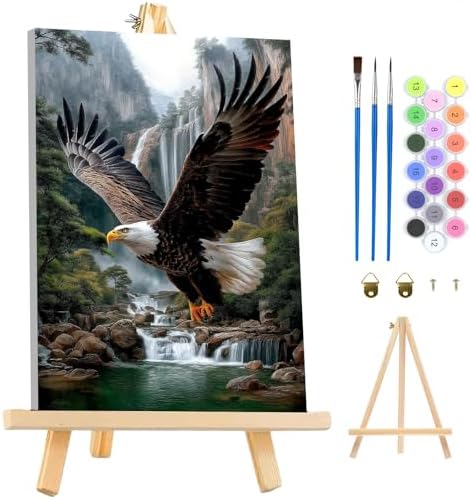 MAXBYE Eagel Framed Paint by Numbers Kits for Adults with Wooden Easel, Easy DIY Adult Paint by Number Kits on Canvas, Paintings Kit for Beginners Gift Home Wall Garden Decor 10×14 Inch by MAXBYE