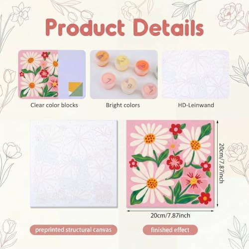 YooNotee 6 Pack Flowers Paint by Numbers Kit on Canvas with Wooden Easels & Brushes, 8x8 Inch Canvas Art Set for Adults DIY Flowers Acrylic Painting for Home Wall Decor - Image 3