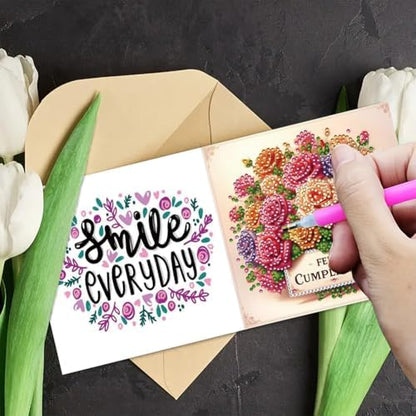 jinglinhh 6pcs Flowers Butterfly Rose Daisy Diamond Art Painting Greeting Cards with Envelopes, DIY Card Making Kits for Adults, Diamond Art Postcards Christmas Cards Craft Gifts - Image 7