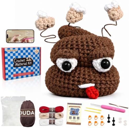 CLOUDAO Crochet Kit for Adult Beginners, Funny Poop Amigurumi Craft Kit, All Materials Included, Step-by-Step Video Tutorials for DIY Handmade Gift by CLOUDAO