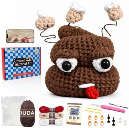 CLOUDAO Crochet Kit for Adult Beginners, Funny Poop Amigurumi Craft Kit, All Materials Included, Step-by-Step Video Tutorials for DIY Handmade Gift by CLOUDAO