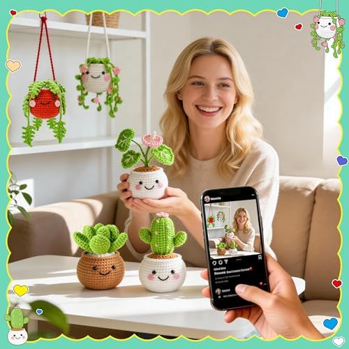 Joyclub Crochet Kit for Beginners 6 Fake Plants with Video for Adults - Image 6