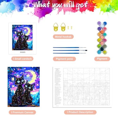 Yunnuo Paint by Numbers Kit for Adults Beginner,Two Black Cats Paint by Numbers, Starry Night Cat Number Painting Suitable for Home Wall Decoration and Gifts (16x20 Inch) - Image 5