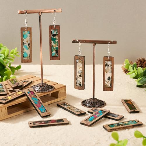 Boutigem 54Pcs Rectangle Resin Wooden Earring Kit with Walnut Wood Statement Charms Earring Hooks Jump Rings for DIY Crafts Earring Key Chain Making Supplies - Image 4