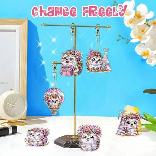 15 pcs Summer Theme Diamond Art Keychain Ornaments Double Sided 5D DIY Diamond Painting Keychain Kits for Adults Key Ring Art Pendant Decor (Hedgehog) - Image 6