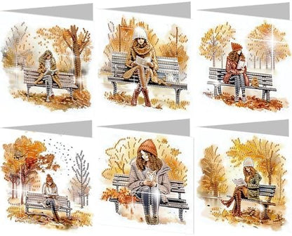 jinglinhh 6pcs Diamond Art Painting Autumn Park Bench Girl Greeting Cards with Envelopes, DIY Card Making Kits for Adults, Diamond Art Postcards Christmas Cards Craft Gifts by Unknown
