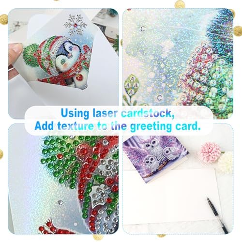 6 Pack Diamond Art Greeting Card Kits with Envelopes, Special Shaped Diamond Painting Cards, DIY Rhinestone Diamond Art Cards for Birthday Christmas Mother Day (Owl Mother and Owlet, 30x15cm) - Image 7