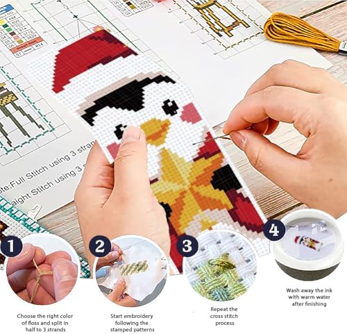 ACRNIGHEET 6PCS Christmas Cross Stitch Bookmark Kit for Beginner Stamped Cross Stitch Kits for Adults DIY Embroidery Bookmark Kits with English Instructions Hand Craft Gift 8.5''x3'' 11CT - Image 4