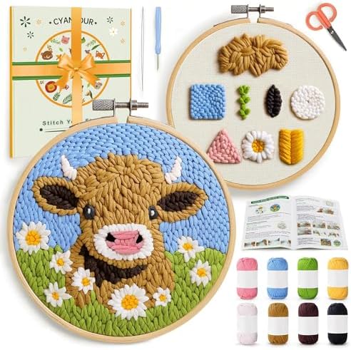 CYANFOUR Punch Needle Kit for Beginners, Highland Cow Punch Needle Kits by Cyanfour