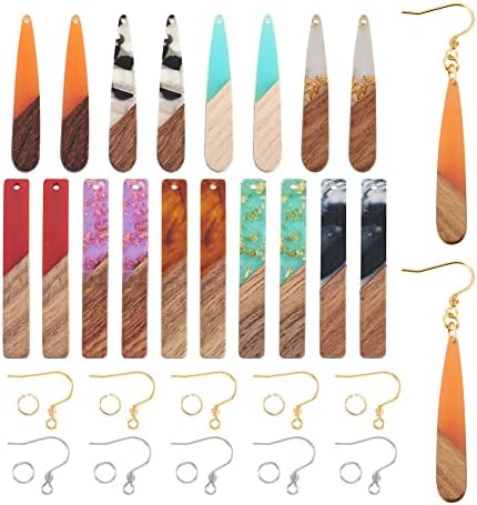 Cheriswelry Resin Wood Earring Making Kit 18Pcs 44-51.5mm Teardrop Rectangle Resin Walnut Wood Pendants with 60Pcs Earring Hooks 60Pcs 7x0.8mm Jump Rings for DIY Dangle Earring by Cheriswelry