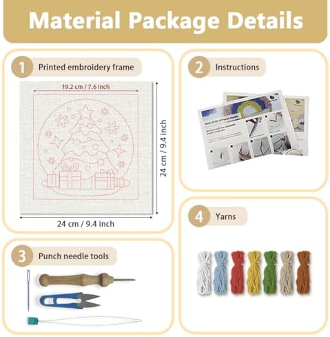 Doodlream Christmas Tree DIY Punch Needle Embroidery Kit for Adult Beginner, 9.4" Christmas Pine Tree Punch Stitching Craft Set for Starter with Frame, Fabric Pattern, Threader, Yarn, Pinch Needle - Image 2