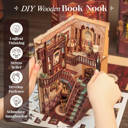 CUTEBEE Book Nook Kit - DIY Miniature House Dollhouse Kit for Adults, Booknook Tiny House Bookshelf Decor 3D Wooden Puzzle, Gifts for Family and Friends (Library of Wisdom) - Image 3
