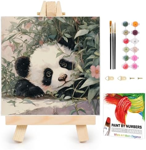 AUKELHJ Framed Paint by Numbers Kit for Adults, Panda, 10x10 inch by Unknown