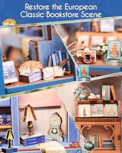 Cutefun Book Nook Kit - DIY Miniature Dollhouse Kit for Adults and Teens, Mini House Building Kit Library with LED Bookshelf Insert Decor Creative Gifts (Literature Bookstore) - Image 5