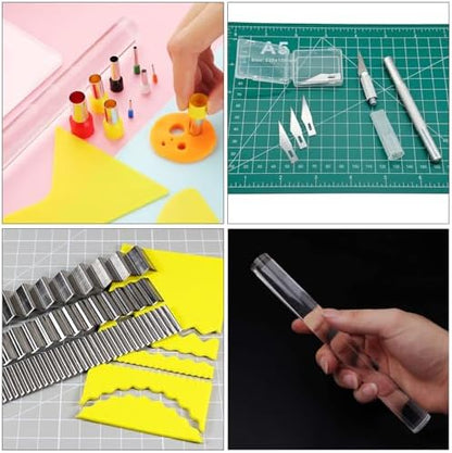 Yayatty Polymer Clay Tools, Acrylic Clay Roller, Acrylic Sheet, Rotary Cutting Mat, Round Polymer Clay Cutters with Clay Slicer Blade for Pottery and Sculpture (43 PCS) - Image 4