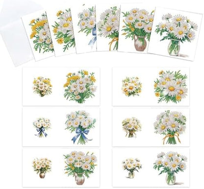 MVVMTOP 6pcs Diamond Art Painting Greeting Card, Bouquet DIY Daisy Diamond Art Greeting Card for Blessing and Wishe Special Shaped Diamond Arts Crafts for Birthday Thanksgiving Day by MVVMTOP