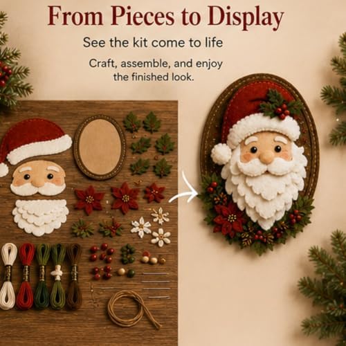 DIY Felt Santa Head Wall Decor Kit, Hanging Christmas Ornament, Fabric - Image 5