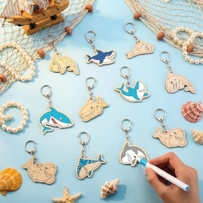 RattanView 24 Pcs Summer Shark Crafts Color Your Own Keychains - Image 4