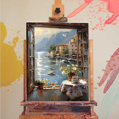 Balcony Paint by Numbers Kit for Adults Sea Paint by Numbers, DIY Acrylic Watercolor Oil Painting Kits for Adults Beginners with Brushes, Hobbies for Women for Home Wall Decor, Gifts 20x26 in U-26 - Image 3