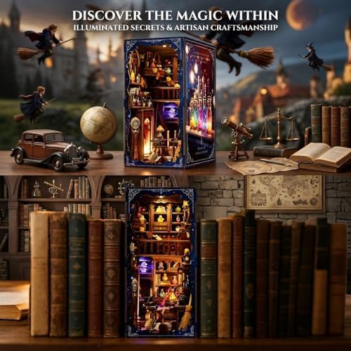 Book Nook Kit- DIY Miniature House Kit with LED Lights, 3D Wooden Puzzle Magic Potion Shop, Fantasy Wizard Alchemy Scene Bookshelf Insert Decor, Creative Handmade Gift - Image 6