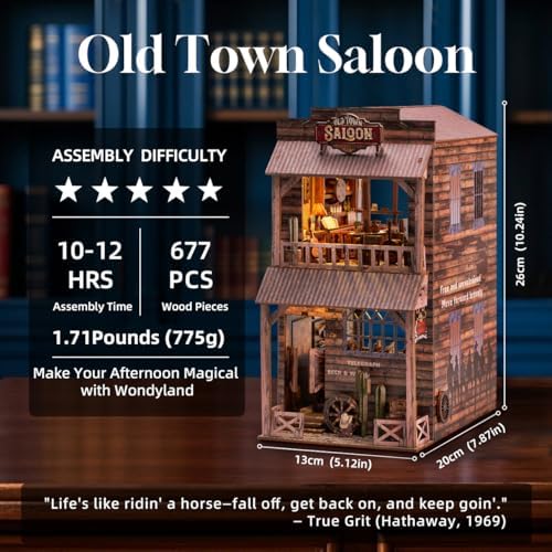Book Nook Kit - DIY Miniature House Diorama Dollhouse Kit, Booknook Tiny Western Bookshelf Decor, 3D Wooden Puzzle for Adults,DIY Hobby Craft Gift(Old Town Saloon) - Image 2