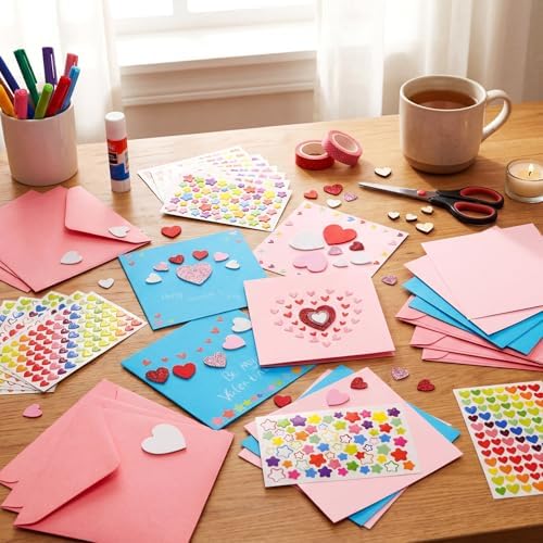 Zonon 16 Pack Valentines Crafts DIY Card Valentines's Day Kits Foam Heart Sticker Craft DIY Kits Envelopes Cards Set for Exchange Gifts (Cute Color) - Image 4