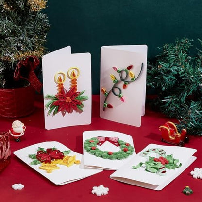 WEBEEDY DIY Christmas Paper Quilling Greeting Card Kit - 5 Styles Decorated Christmas Cards with Instructions for Beginners and Paper Art Lovers - Image 7
