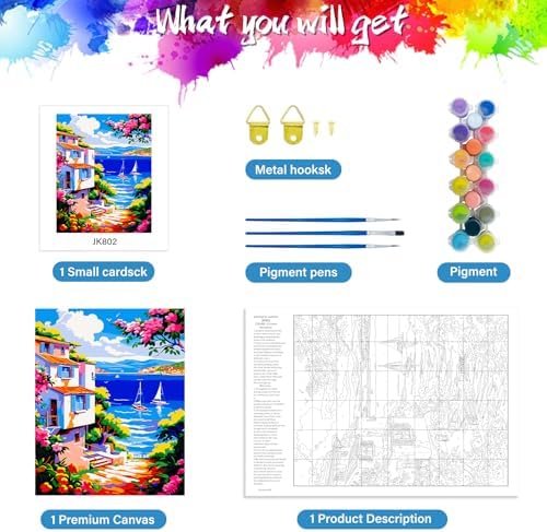 ZTOTZ Pink Landscape Paint by Numbers kit for Adults,Easy Paint by Numbers kit Seaside,Summer Holiday Number Painting for adults16X20 inch - Image 5