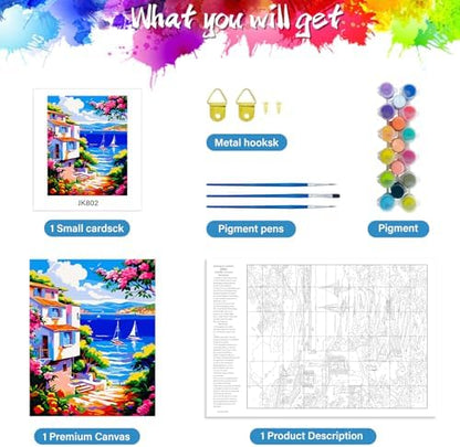 ZTOTZ Pink Landscape Paint by Numbers kit for Adults,Easy Paint by Numbers kit Seaside,Summer Holiday Number Painting for adults16X20 inch - Image 5
