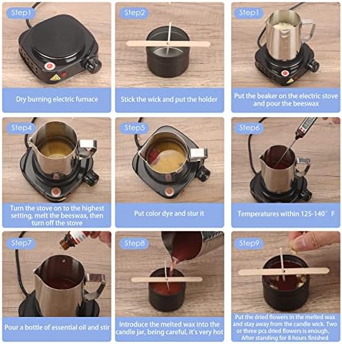 Complete Candle Making Kit with Wax Melter, Making Supplies,DIY Arts&Crafts Gift for Beginners,Adults,Including 500w Electronic Stove,Wicks,Rich Scents,Dyes,Melting Pot, Thermometer,Candle tins - Image 6