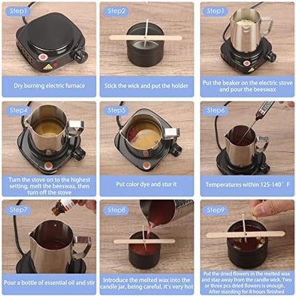 Complete Candle Making Kit with Wax Melter, Making Supplies,DIY Arts&Crafts Gift for Beginners,Adults,Including 500w Electronic Stove,Wicks,Rich Scents,Dyes,Melting Pot, Thermometer,Candle tins - Image 6