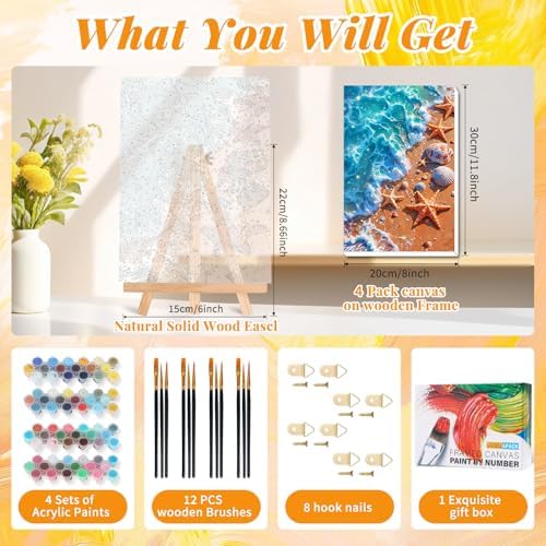 GEEHEIY 4 Pack Framed Paint by Numbers Kit for Adults, Beach, 8 x 12 Inch - Image 3