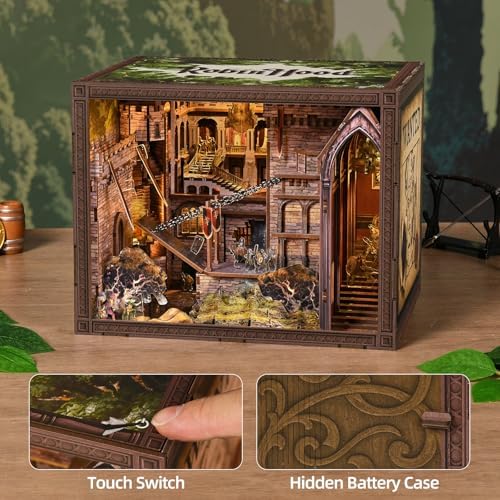 MiniCity Robin Hood Escape Book Nook Kit, Wooden Miniature House with LED - Image 4