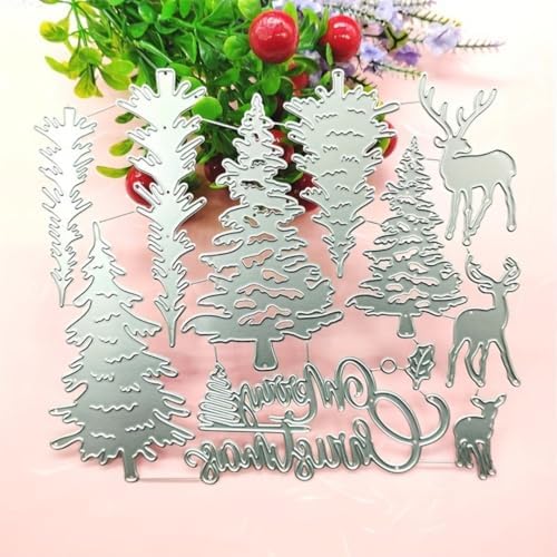 Scrapbooking Die-Cuts, Christmas Metal Cutting Dies for Card Making, Paper Craft Punch Template, Background Embossing Stencils, DIY Album Décor (Merry Christmas Trees and Deer-17.9x15.8cm) - Image 5