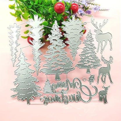 Scrapbooking Die-Cuts, Christmas Metal Cutting Dies for Card Making, Paper Craft Punch Template, Background Embossing Stencils, DIY Album Décor (Merry Christmas Trees and Deer-17.9x15.8cm) - Image 5