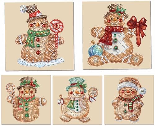 DIY Diamond Greeting Cards Set Christmas, 5D DIY Diamond Art Painting Greeting Card, DIY Christmas Card Making Kits for Family Friends Handmade Gift-#06-Gingerbread Man by Unknown