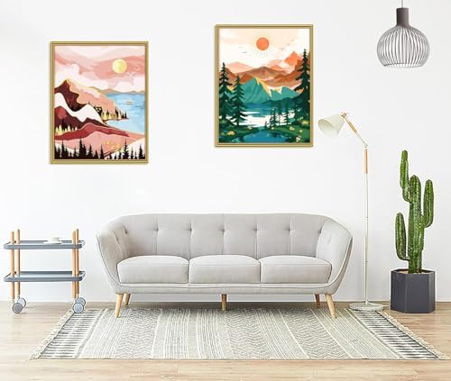 Yunnuo Paint by Numbers Kit for Adults Beginner, Abstract Landscape Adults' Paint-by-Number Kits, DIY Lake Scenery Oil Painting Acrylic Paints for Home Wall Art Decor(Mountain &Tree, 16 x 20 in) - Image 4