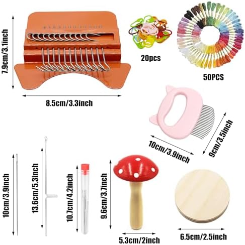 Allazone Small Darning Weaving Loom Darning Loom, 12 Hooks Type Weave Tool Small Weaving Loom Machine with 50 Color Darning Threads for DIY Artful Patterns, Repair Clothes - Image 2