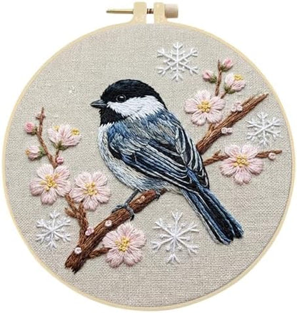 FRANDEK DIY Cherry Blossom Bird Stamped Embroidery Kit with Hoop for Adults by FRANDEK