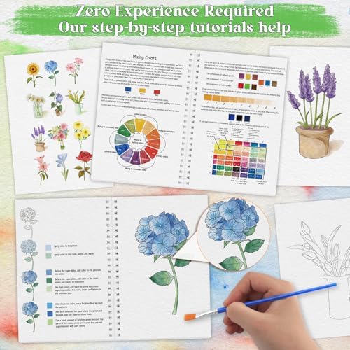 Beginners Watercolor Workbook for Adults, Step-by-Step Coloring Book Set - Image 5