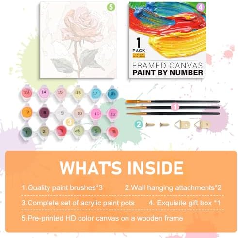 Offito Framed Paint by Numbers Kit for Adults Beginners, Rose Flowers - Image 5